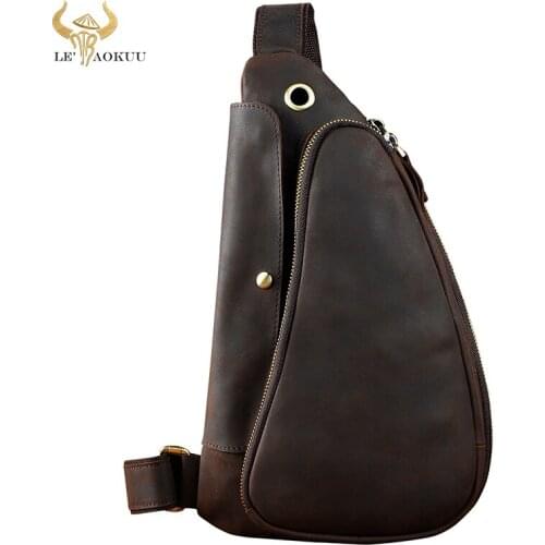 Quality Men Crazy Horse Leather Casual Fashion Waist Pack Chest Sling Bag Design One Shoulder Crossbody Bag For Male 9976-d