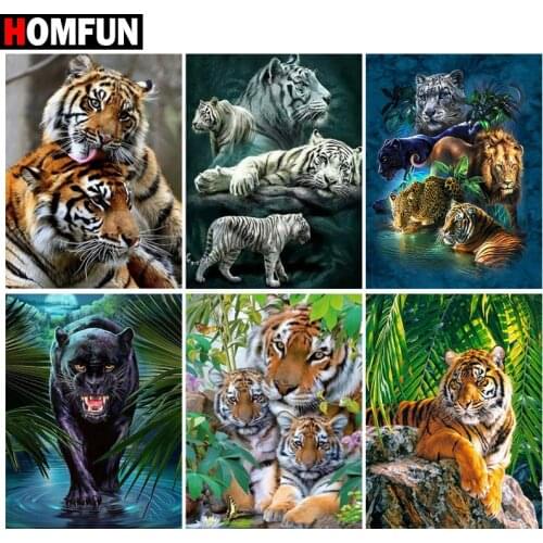 HOMFUN Art 5D Diy Diamond Painting "Animal tiger lion leopard" Diamond Pictures Cross Stitch 3D Rhinestone Embroidery Decor