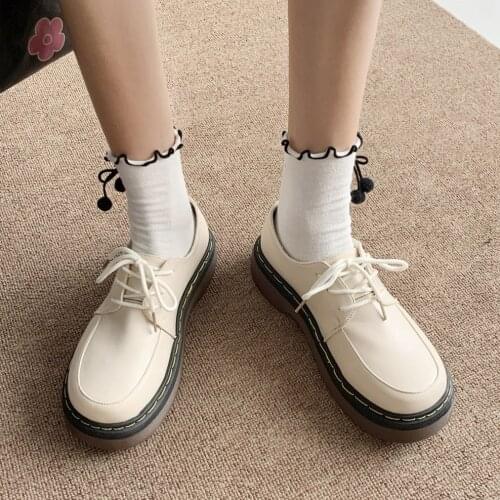 Beige lolita sneakers Women Lace Up Platform Shoes Patent Leather Casual Shoes Platform Lolita Shoes Thick Sole Oxford Shoes Gir