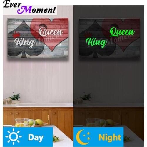 Ever Moment Diamond Painting Luminous Heart King Queen Paint By Diamond Wall Art Decoration Glowing Embroidery Gift N009