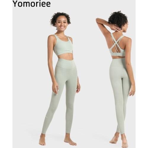 Yoga Set For Women Sexy Seamless Solid Color Cross-Back Sportswear Gym Sport Workout Running Training Fitness Bra & Pants Suit