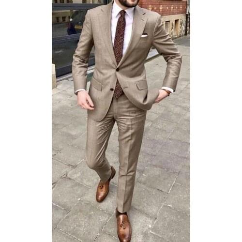 Notched Lapel Two Button Basic Men Suits Costume Mariage Homme Blazer Jacket Men Tuxedos Groom Wedding Suits 2 Piece Coat+Pants