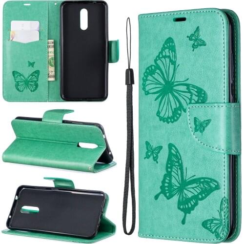 For Nokia 3.2 Flower Butterfly Wallet Leather Stand Stripe Cover Case for For Nokia 3.2 Phone Bag