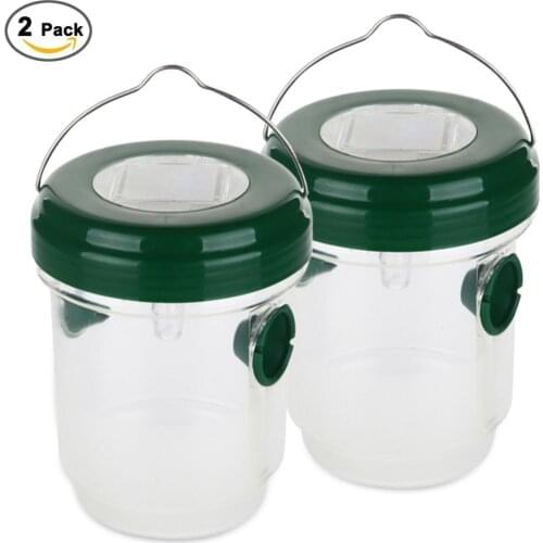 2pcs Wasp Trap Catcher, Portable Waterproof Solar Powered Trap with Ultraviolet LED Light Bee Trap for Home Garden Orchards Farm