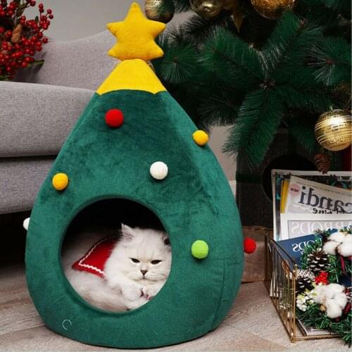 Small Christmas Tree Cat Litter Winter Warm Pet Nest Cat Bed House Cat Beds