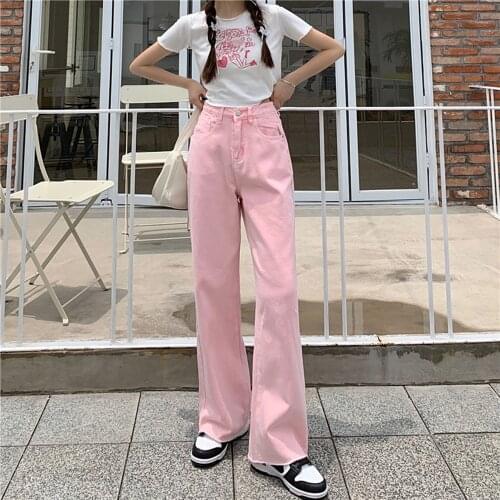 Sweet Pink Jeans Embroidery Peach Pocket High Waist Denim Pant Mom Trouser Elegant Korean Women Bottom Plus Size Kawaii Clothing