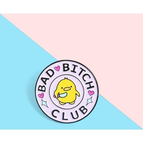 Cartoon cute pink round enamel brooch love yellow duck Club pins alloy badge clothes bag accessories sweet jewelry gift for kid