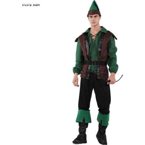 Men Halloween Robin Hood Costumes Peasant Fammer Cosplays Hunter Archer Role play Carnival Purim parade Masquerade party dress