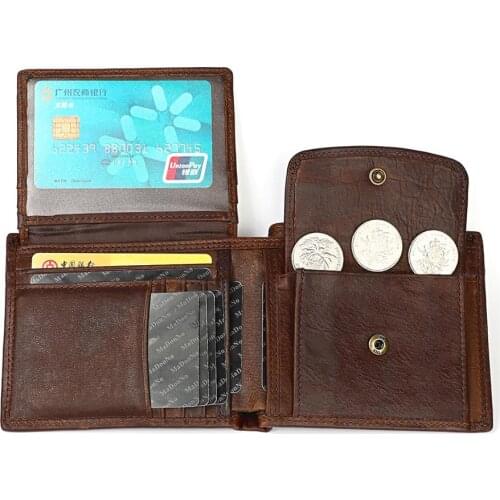 Vintage RFID Men Wallets Fashion Cowhide Mens Wallet Coin Bag New Zipper Short Wallet Genuine Leather Purses Dollar Money Bag