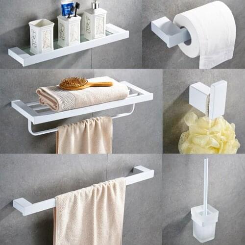Paint White Bathroom Hardware Suit 304 Stainless Steel Towel Rack Towel Bar Paper Holder Racks Bathroom Hardware Accessories Set