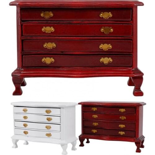 1:12 Dollhouse Mini Furniture Bedroom Cabinet with Multi Drawers Model Toy Bedroom Living Dining Room Furniture Set for Kids