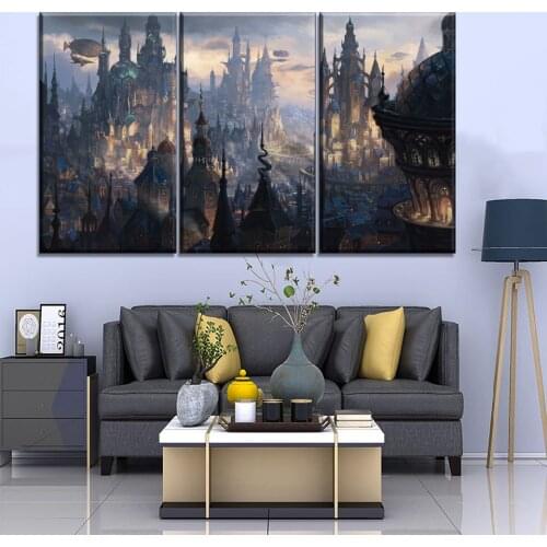 Wall Art Canvas Print Painting Home Decor 3 Pieces Steampunk Fantasy City Pictures Modular Magical Swamp Creatures Castle Poster
