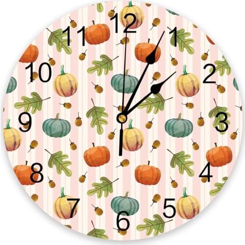 Autumn Pumpkin Leaves Stripes Wall Clock Modern Design Home Decor Silent Wall Clock Living Room Decor Wall Clock