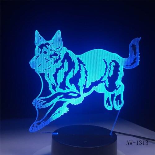 German Shepherd Running Dog 3D Night Lamp Hologram 3D Decor Lamp Colorful Table Desk Lights Birthday Gift For Friends AW-1313