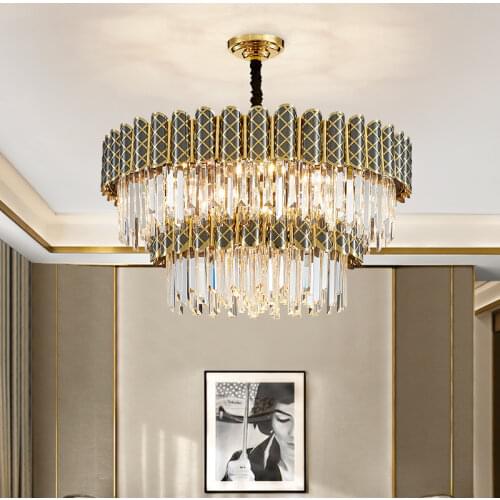 New Arrival Crystal Chandelier Modern Good Quality Round Hanging lustre Elegant K9 Crystal Suspension Lamp for Living room Foyer