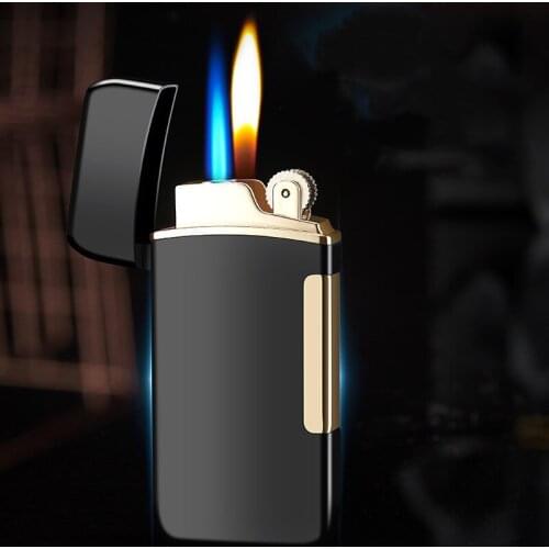 One Lighter Two Different Flames Grinding Wheel Turbo Circulating Charge Gas Lighter Cigar Smoking Accessories Gadgets For Men