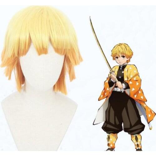 Cosplay Wigs Demon Slayer Kimetsu no Yaiba Agatsuma Zenitsu Wig Cosplay Costume Men Women Heat Resistant Synthetic Hair Party