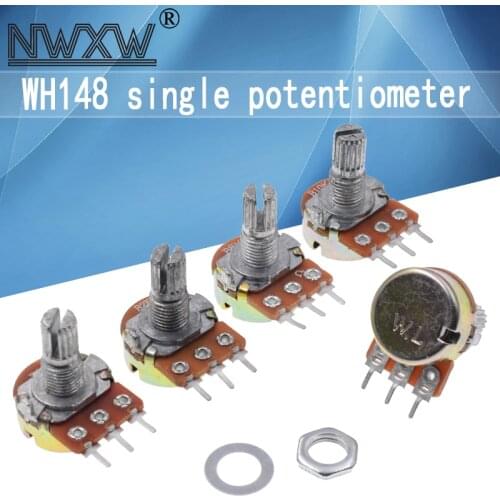 5pcs WH148 potentiometers B1K B2K B5K B10K B20K B50K B100K B500K 3Pin 15mm dual stereo amplifier 50 10 5 2 1K K K K 100K 500K