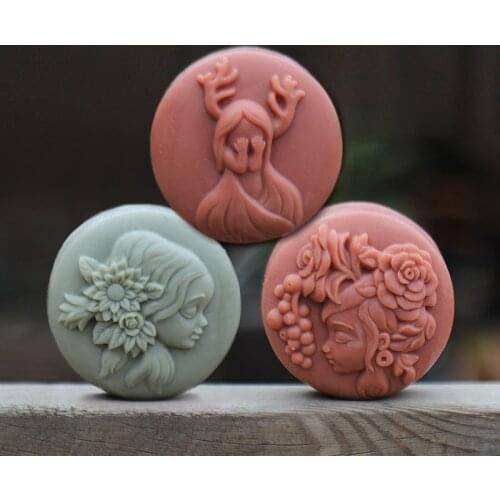 Gril shape Silicone Soap Mold Round Shape with Pattern Handmade Chocolate Candy Mooncake Moulds cake decorating tools