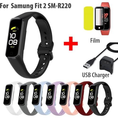 Silicone Straps Band for Samsung Galaxy Fit 2 SM-R220 Replacement Strap Galaxy Fit 2 Correa USB Charging Cable Protector Film