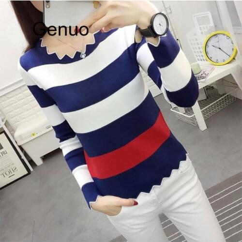 Patchwork Stretch Knit Sweater Women Fashion Mix Color Long Sleeve Black Sweater Woman 2019 Autumn Slim Ladies Pullover