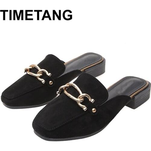 TIMETANG Spring Summer Half Slippers Square Sandals Flat Documentary Thick Flip Flops Shoes Women Luxury Designer Women Female
