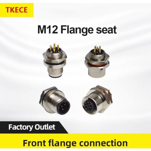TKECE Front Mounting Flange Connection M12 Waterproof Aviation Socket Flange Socket Joint 4 Core 5 Core