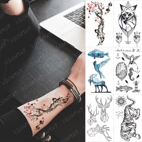 Waterproof Temporary Tattoo Sticker Plum Tiger Fox Cat Bird Deer Animal Flash Tatoo Woman Child Arm Body Art Fake Tatto Man Kids