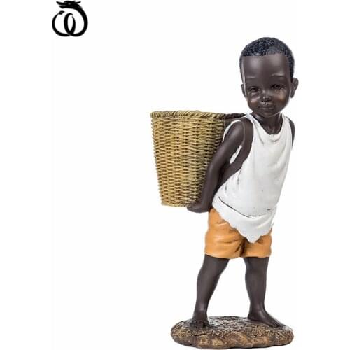 Southeast As Folk Art African Character Boy Figurines Creative Figure Animal Resin Art&Craft Living Room Home Decoration R1034