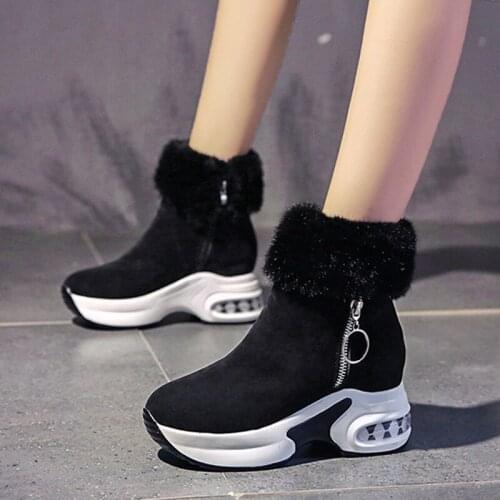 New Women Ankle Boot Warm Plush Winter Shoes For Woman Wedges Boots High Heels Ladies Boot Women Leather Snow Boots Winter Shoes