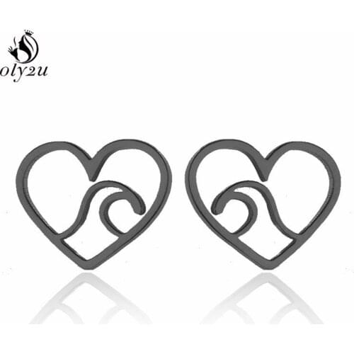 Oly2u Simple Metal Heart Earing Women Fashion Jewelry Ocean Beach Jewelry Black Stainless Steel Stud Earrings Pendientes Brincos