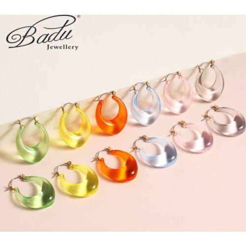 Badu Simple Colorful Transparent Resin Acrylic Water Drop Earrings for Women Hoop Earring Fashion Jewelry Summer Accesories