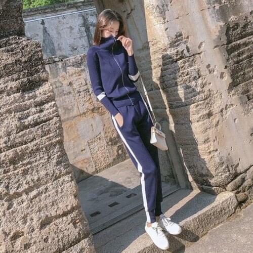 Autumn Winter Tracksuit Women Zipper Cardigans Sweaters + Pants Sets Ladies Fashion Knitted Casual 2 Piece Costumes Outfit Y479