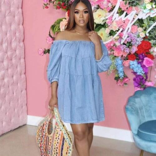 Off The Shoulder Women Denim Dress Half Sleeve Casaul Loose Mini Dress Nightclub Party Streetwear Fashion Summer Holiday Bodycon