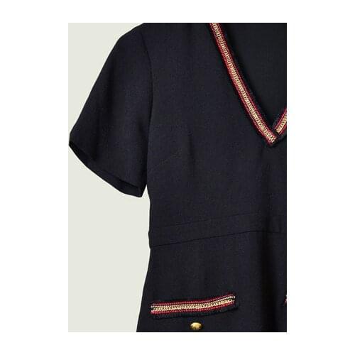 2019 Autumn And Winter Lady Print Piping V-neck Stitching Pleated Mini Dress