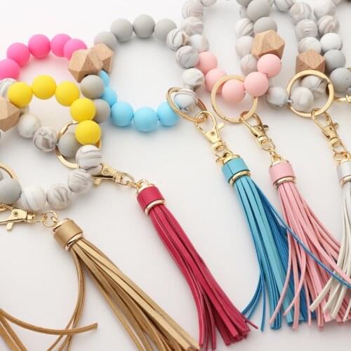 1PC Keychain Wooden Bead Wrist Anti Lost Bag Pendant Handmde Gift Fashion Suspension Car Bag Key Ring Holder Key Accessories