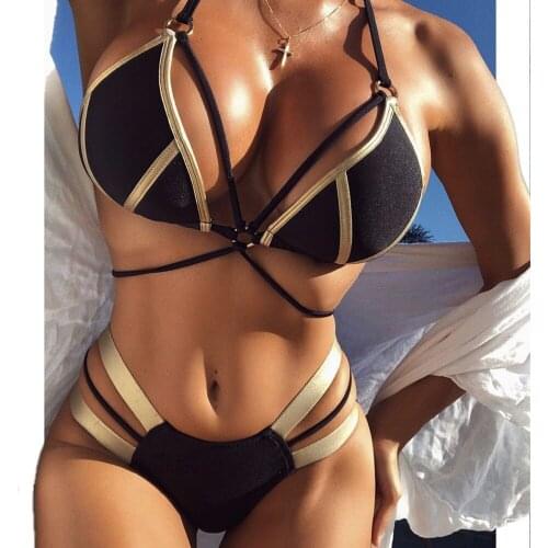 2020 Gold Stamping Bikini Set Sexy Padded Women Swimsuit Push Up Bandeau Swimwear Summer Beachwear Brazil Bathing Suit Monikini