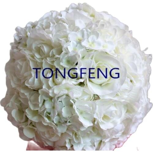 55cm Ivory 2pcs/lot Artificial silk rose and hydrangea flower kissing ball or road lead flower wedding decoration TONGFENG