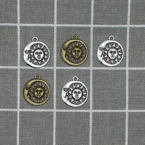 6pcs 24mm Ancient Bronze Two Color Sun Face Charms Pendants Jewelry Making Bracelet DIY Jewelry Finding X1811