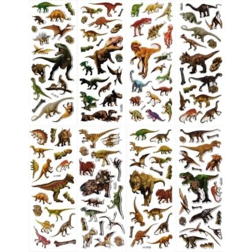 8 Sheets 120+pcs 3D Dinosaur Stickers DIY Waterproof Classic Bubble Stickers Scrapbook Decoration Toys Children Kids Boy Gifts
