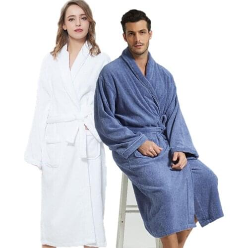 New 100% pure Cotton plain color bathrobes robe hotel Unisex warm thick pajamas sauna clothes Sleepwear water absorption garment