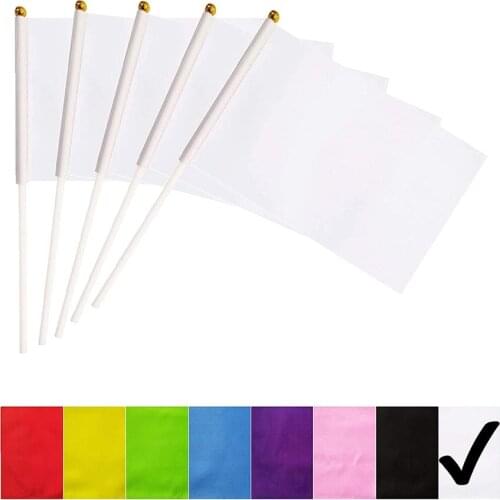 Blank Hand White Flags 14x21cm With Plastic Flagpoles For Activity Parade Sports Home Decoration,Free Shipping