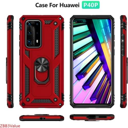 Armor Shockproof Phone Case For Huawei P40 P30 P20 Pro Lite Plus E Finger Ringer Holder Anti-Fall Car Magnetic Kickstand Cover