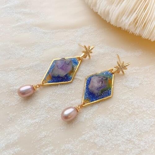 CCijiNG Starriver Amethyst Pearl Diamond Drop Romantic Personality Is Particularly Delicate EH4020