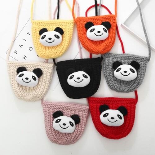 Children Girl Kids Necklace Bag Mini Panda Small Cute Cartoon Wool Knitted Solid Coin Purse Accessories Coin Purses and Handbags