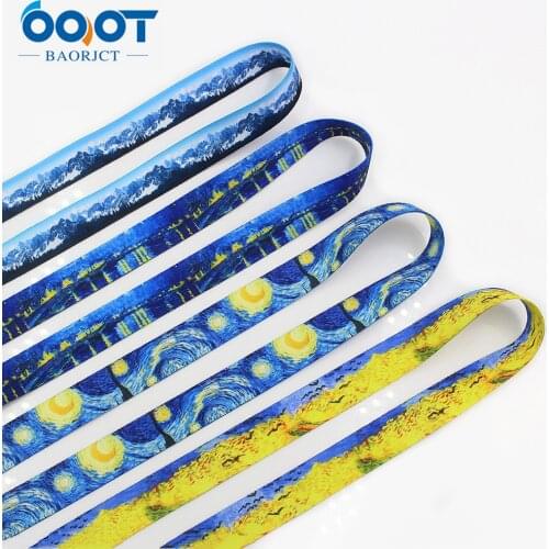 Double-Sided Starry Sky Landscape Phone Strap Ribbon L-20805-779 3/4"(20MM)10Yards Bow Hat,Costume,Party DIY Decoration Material