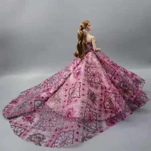 Purple Floral Wedding Dresses 1/6 BJD Clothes For Barbie Doll Outfits Princess Off Shoulder Evening Gown 11.5" Dolls Accessory