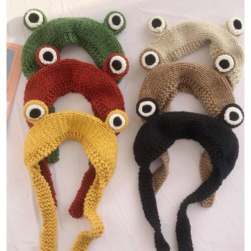Hot Frog Baby Hat with Big Eyes Winter Baby Bonnet Enfant Knitted Kids Cap Solid Children Hats for Boys Girls Accessories 1PC
