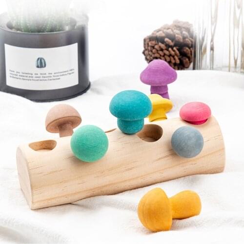 Mushroom Picking Toy Wooden Rainbow Block Funny Game Educational Baby Toys Matching Assembly Grasp Kids 3D Puzzle Activity Board