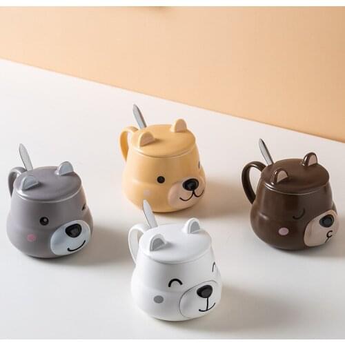 Cartoon bear ceramic mug with lid water cup gift set can be ordered in bulk